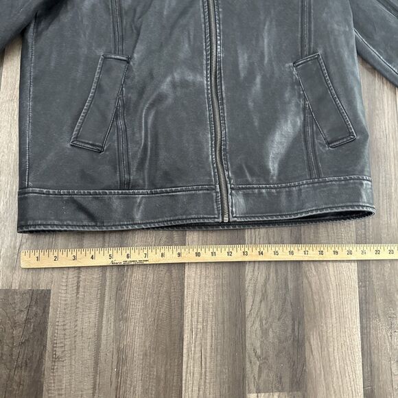 BKE Y2K MENS L Stonewash Black Jacket COAT DOUBLE Zip 90s Distressed Motorcycle - Picture 2 of 9